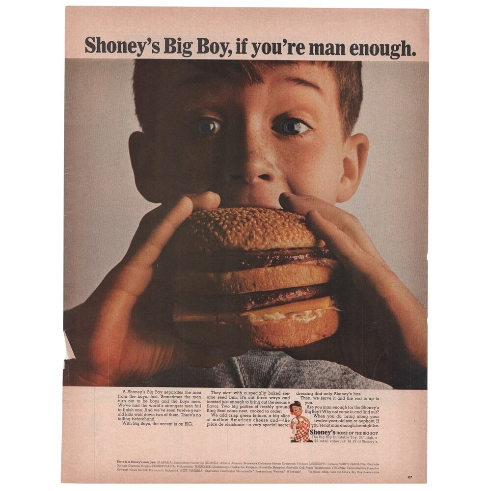 Shoneys Big Boy Magazine Advertisement 1960s Vintage Fast Food Burger King Beef